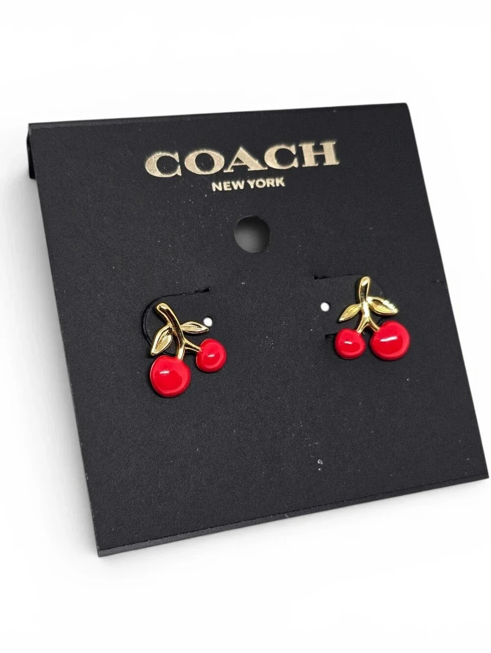 Coach Gold-Tone Cherry Stud Earrings with Red Enamel - Picture 2 of 4